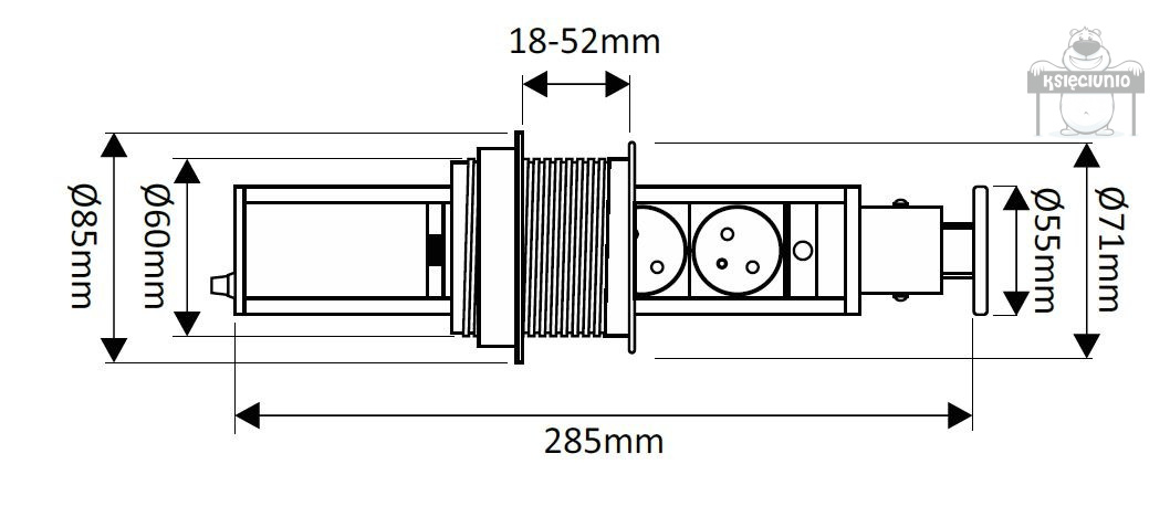 Power port listwa zasilająca chowana w blat inox Power port listwa zasilająca chowana w blat inox