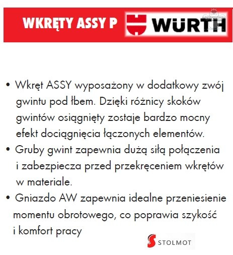 WURTH wkręty ASSY PLUS 4x30 500szt + bit WURTH wkręty ASSY PLUS 4x30 500szt + bit