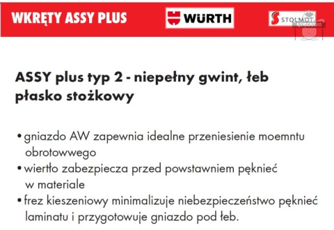 WURTH wkręty ASSY PLUS 4x50 500szt + bit WURTH wkręty ASSY PLUS 4x50 500szt + bit