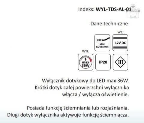 Wyłącznik ściemniacz dotykowy do Led TOUCH Wyłącznik ściemniacz dotykowy do Led TOUCH