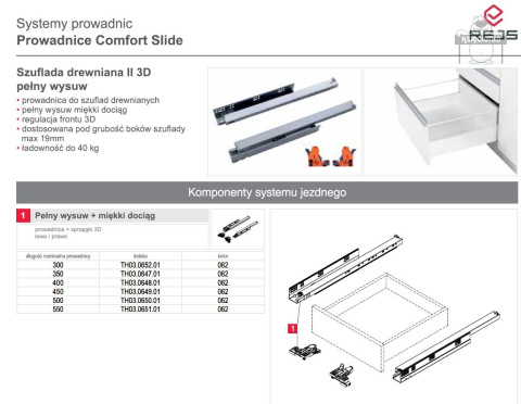 REJS prowadnica z hamulcem comfort slide 3D L-500 REJS prowadnica z hamulcem comfort slide 3D L-500