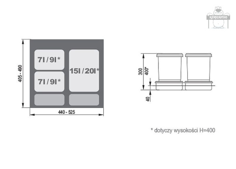 REJS PRAKTIKO kosz do szuflady 60 1x20 + 2x9 REJS PRAKTIKO kosz do szuflady 60 1x20 + 2x9