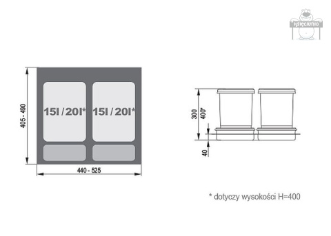 REJS PRAKTIKO kosz do szuflady 60 2x20 REJS PRAKTIKO kosz do szuflady 60 2x20