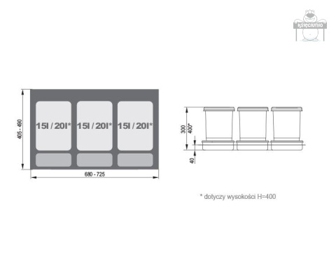 REJS PRAKTIKO kosz do szuflady 80 3x20 REJS PRAKTIKO kosz do szuflady 80 3x20